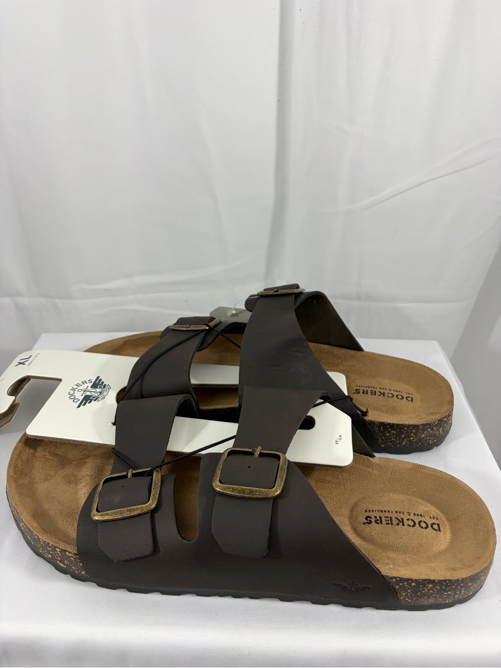 NWT Dockers Men's Size 11/12 Brown Double-Buckle Slide Sandals - Picture 6 of 8